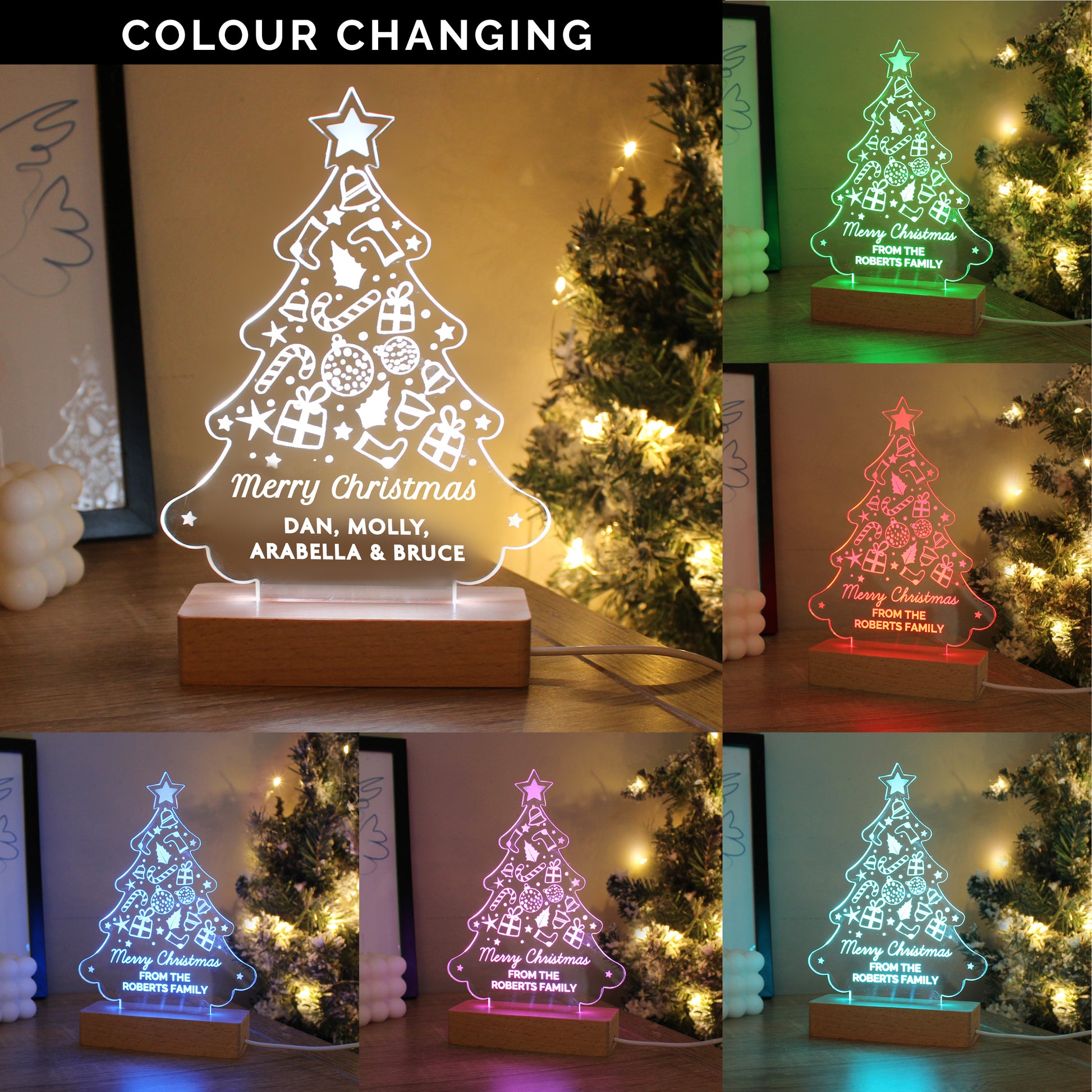 Personalised Christmas Tree Wooden Based LED Light - image 2