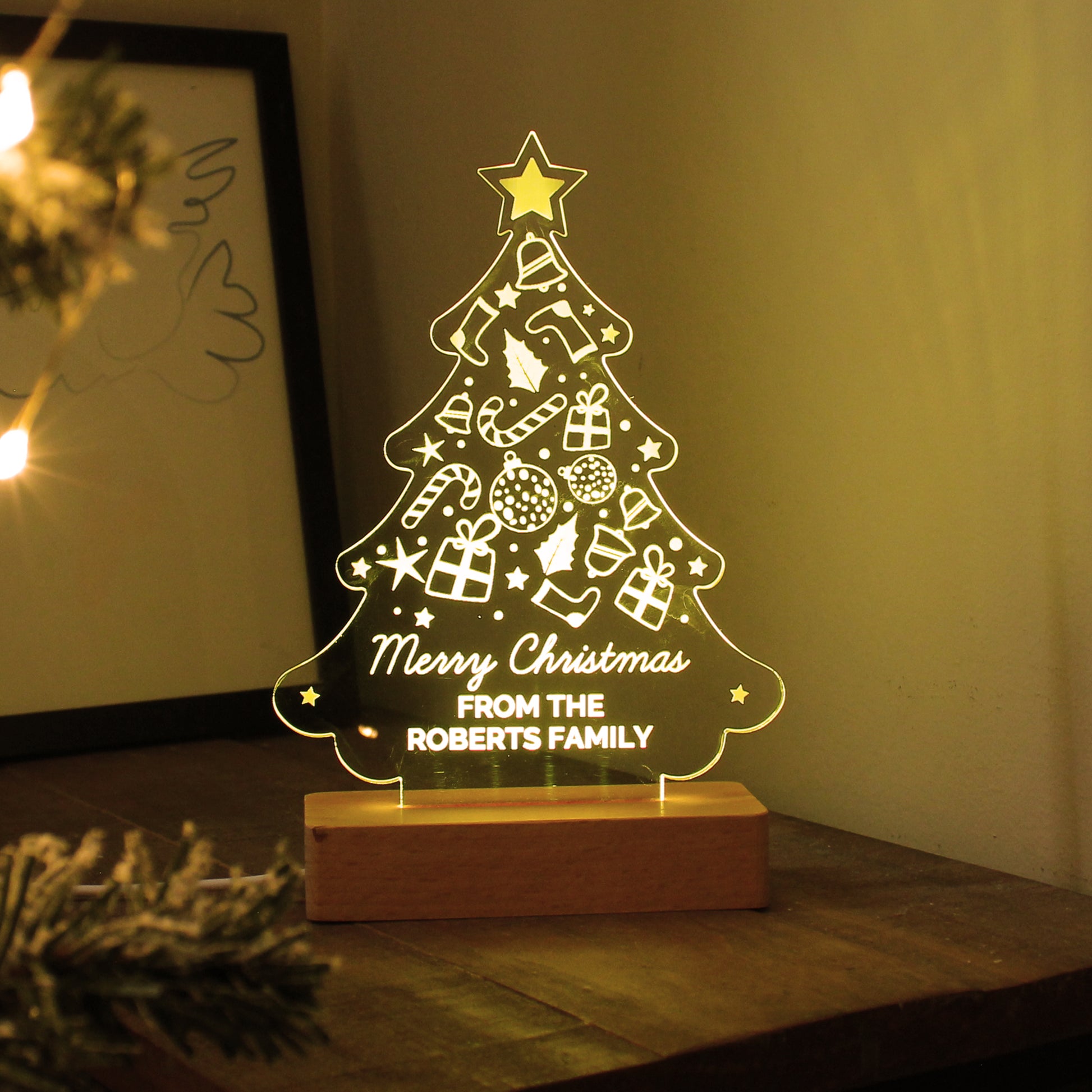 Personalised Christmas Tree Wooden Based LED Light - image 13