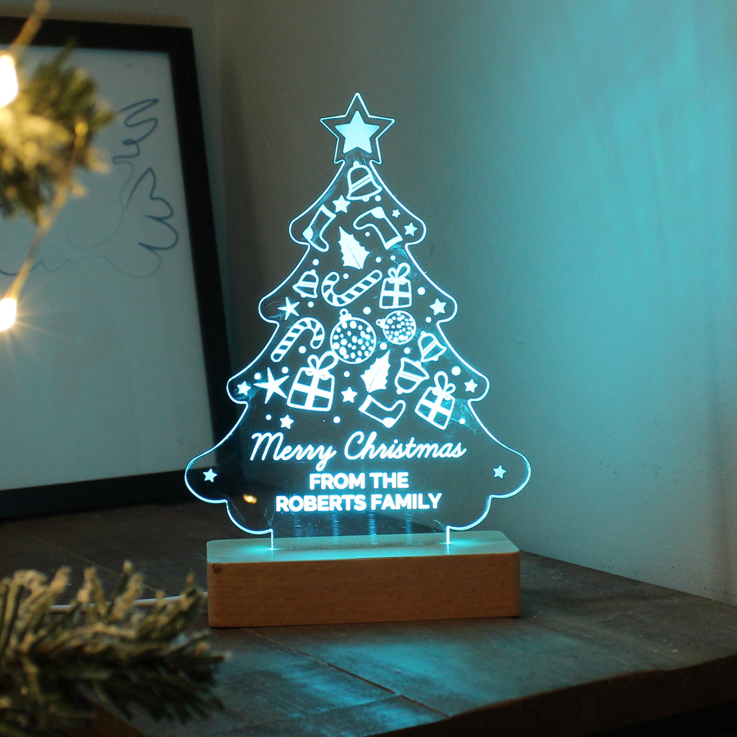 Personalised Christmas Tree Wooden Based LED Light - image 14