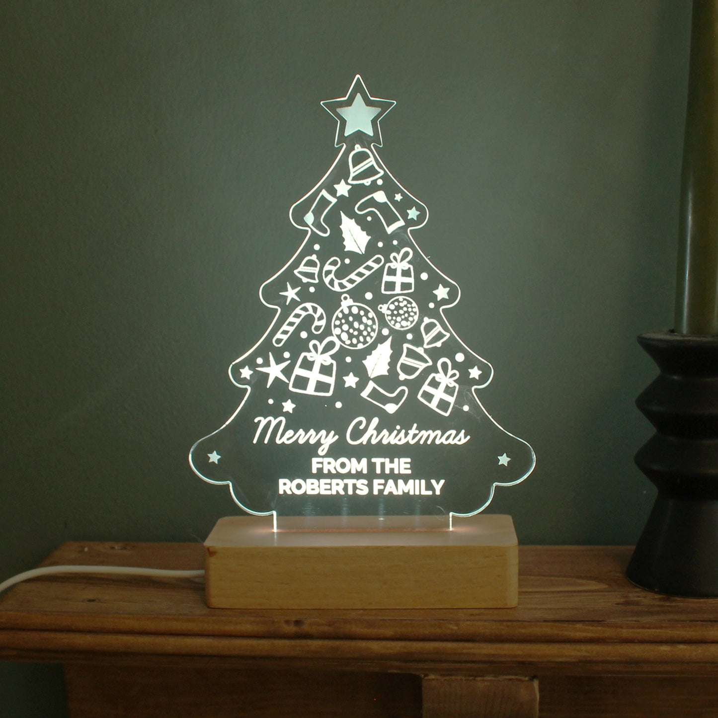 Personalised Christmas Tree Wooden Based LED Light - image 16