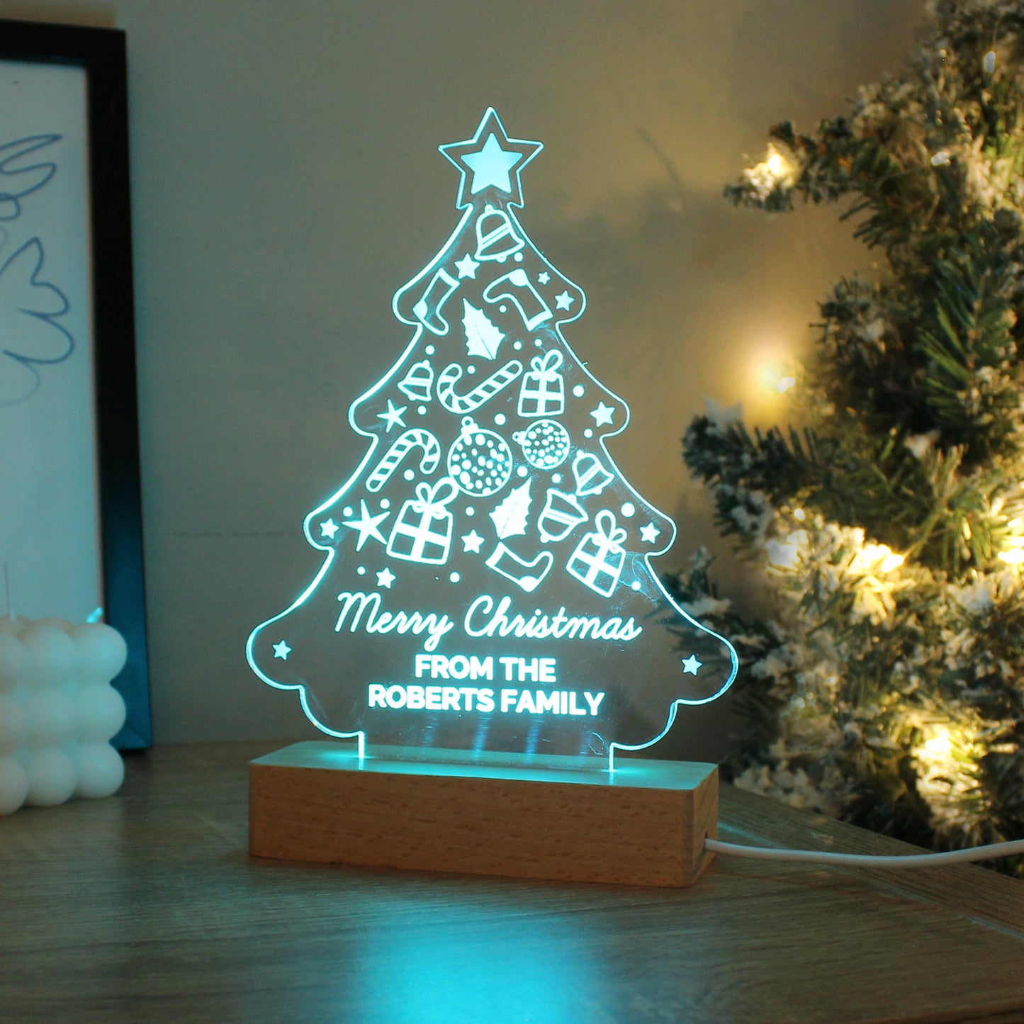 Personalised Christmas Tree Wooden Based LED Light - image 4