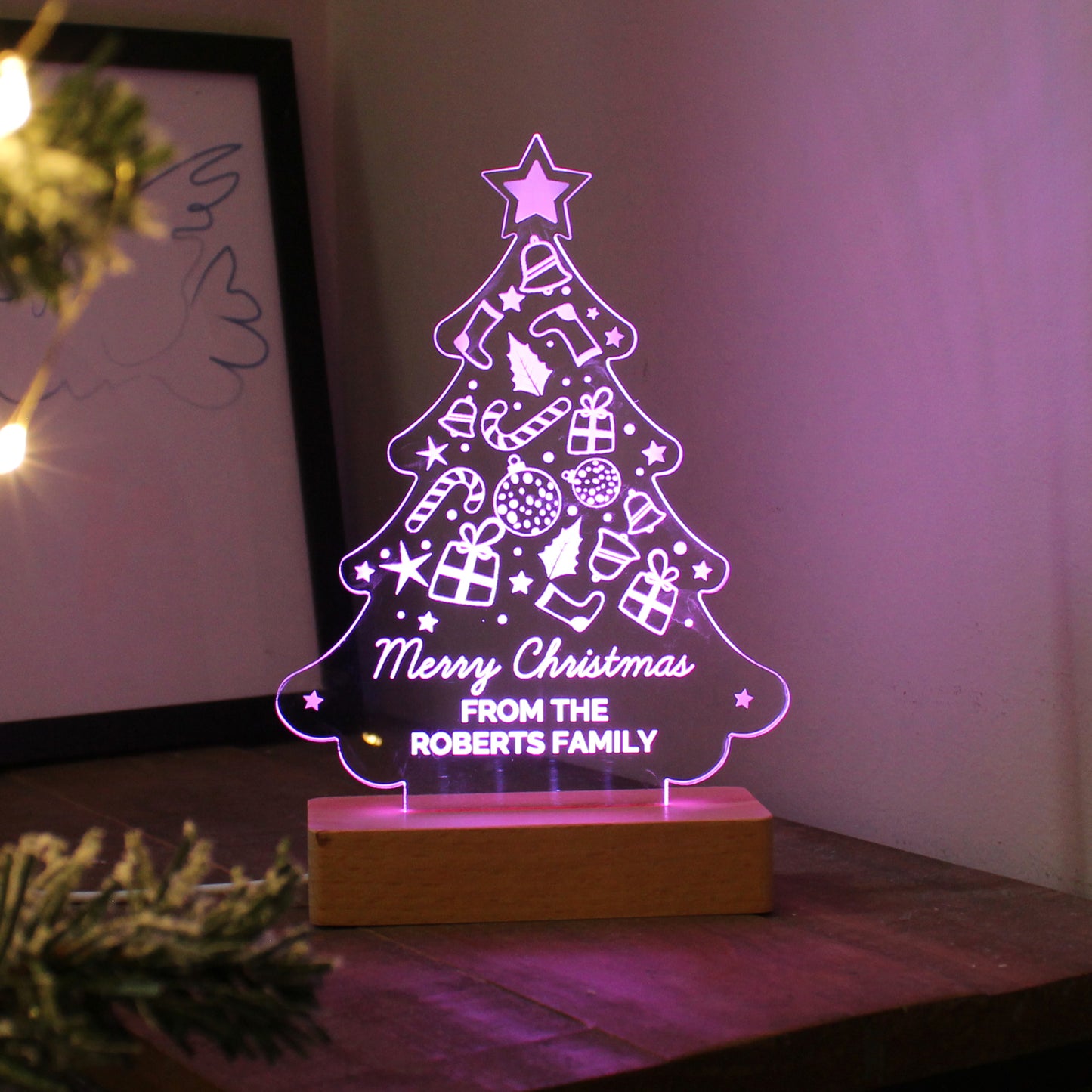 Personalised Christmas Tree Wooden Based LED Light - image 5