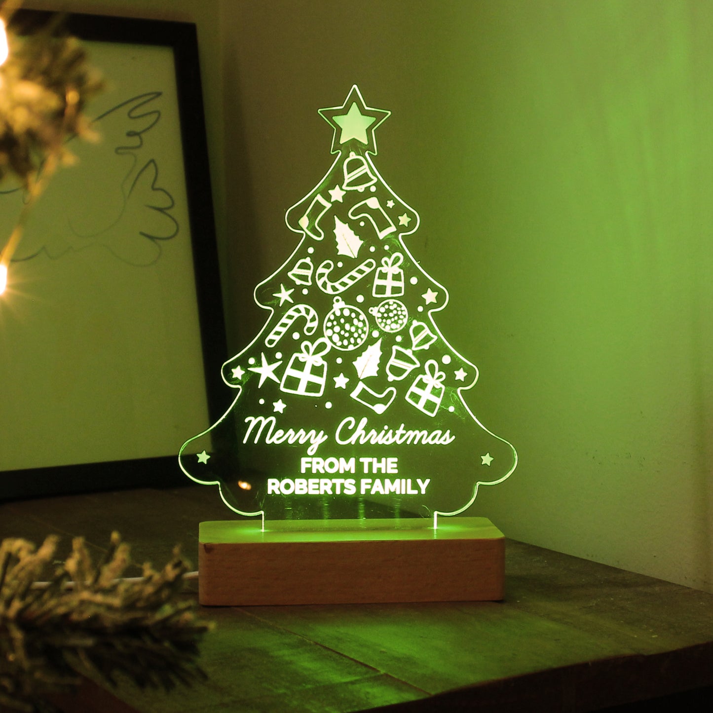 Personalised Christmas Tree Wooden Based LED Light - image 6