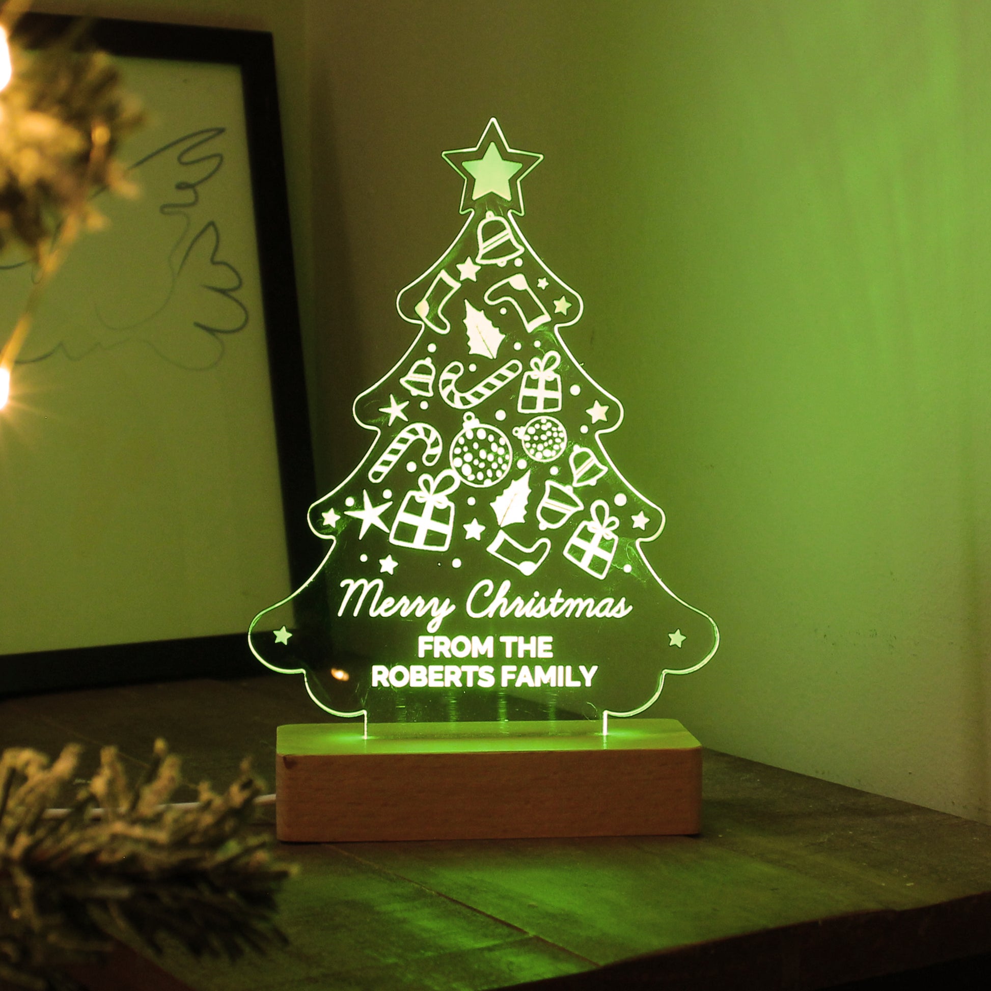 Personalised Christmas Tree Wooden Based LED Light - image 6