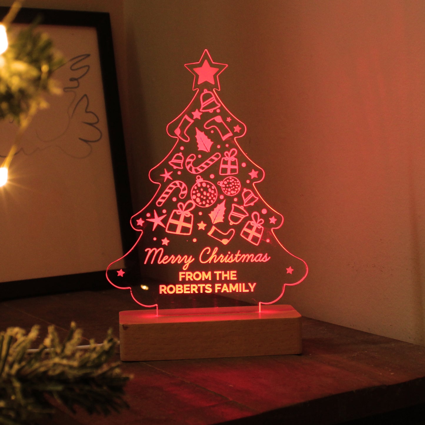 Personalised Christmas Tree Wooden Based LED Light - image 7