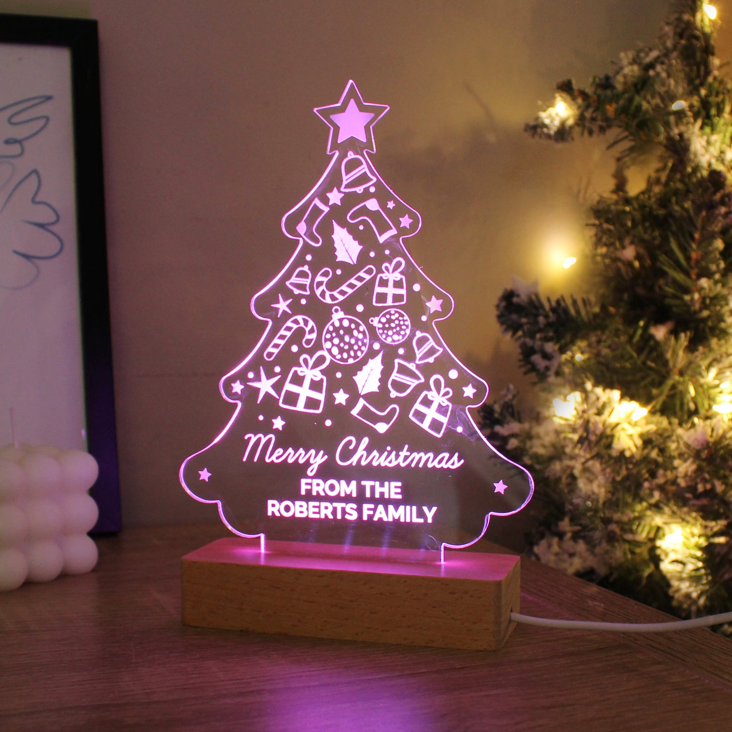 Personalised Christmas Tree Wooden Based LED Light - image 8
