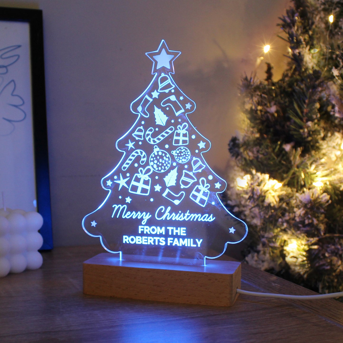 Personalised Christmas Tree Wooden Based LED Light - image 9