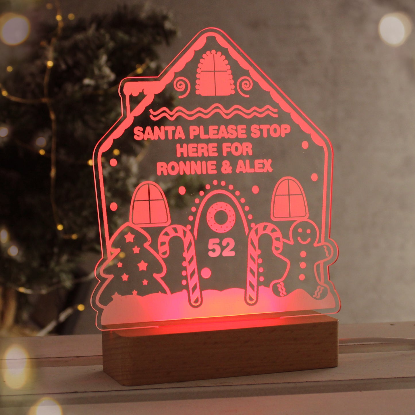 Personalised Gingerbread House Christmas Wooden Based LED Light - image 2