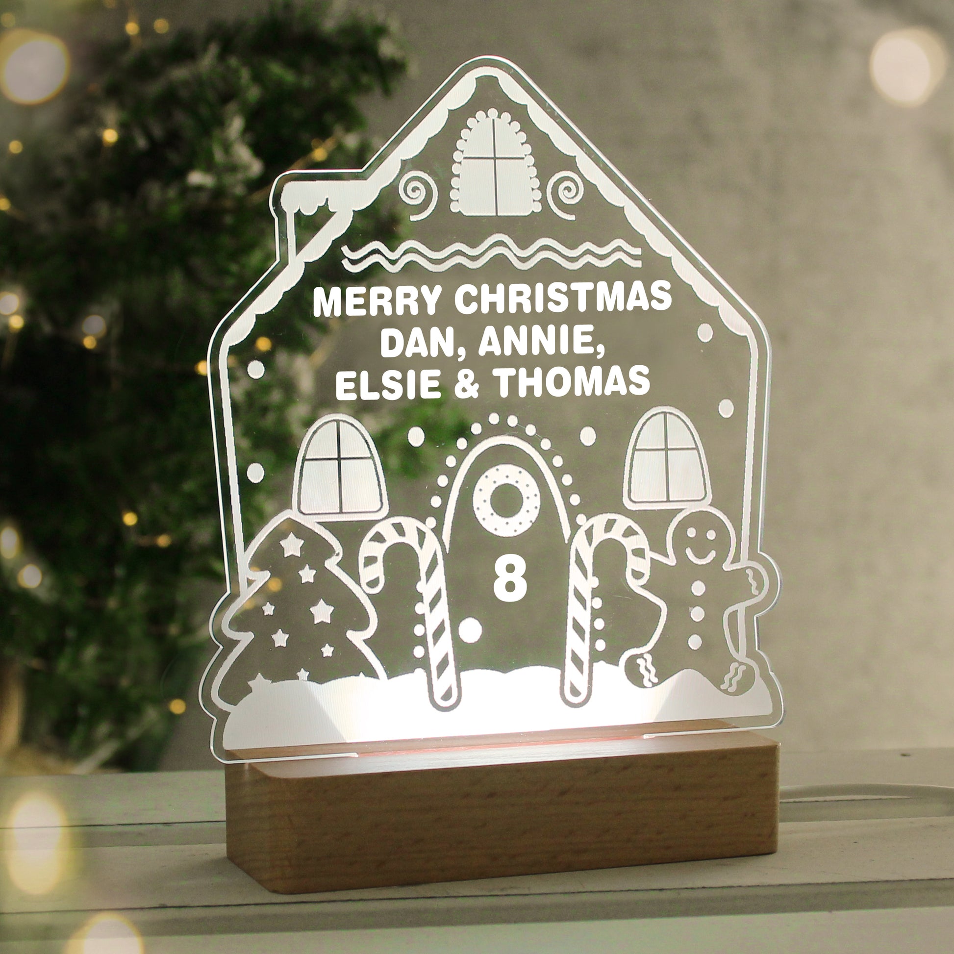 Personalised Gingerbread House Christmas Wooden Based LED Light - image 11