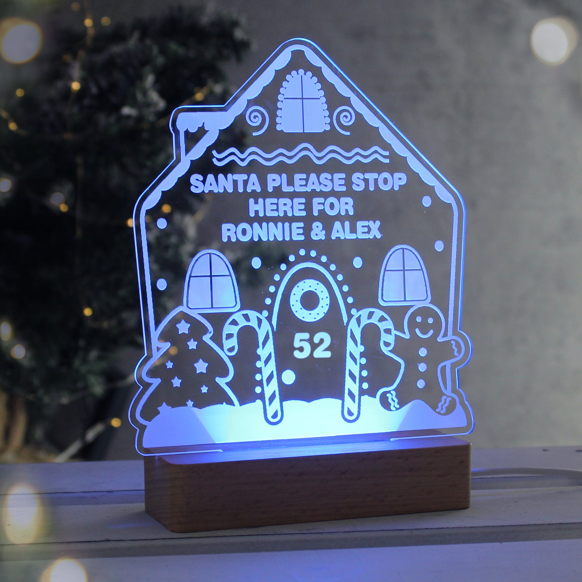 Personalised Gingerbread House Christmas Wooden Based LED Light - image 4