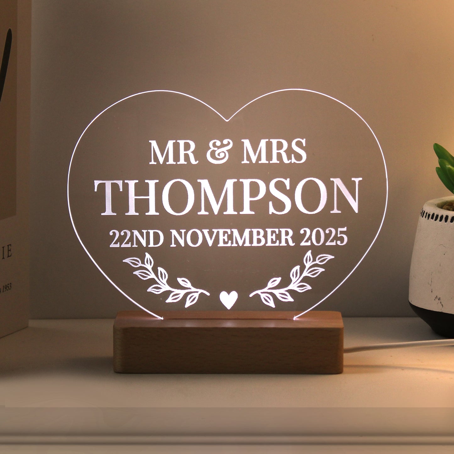 Personalised Wedding Heart LED Light from Heartfelt Gifts