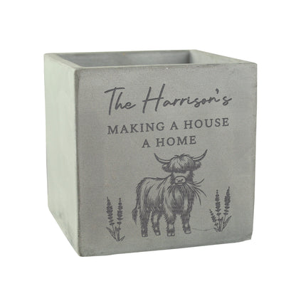 Personalised Highland Cow Concrete Plant Pot - image 5
