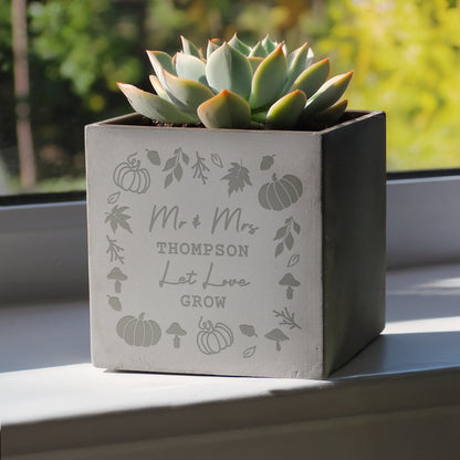 Personalised Pumpkin Concrete Plant Pot – Autumn Indoor Planter Seasonal Gift