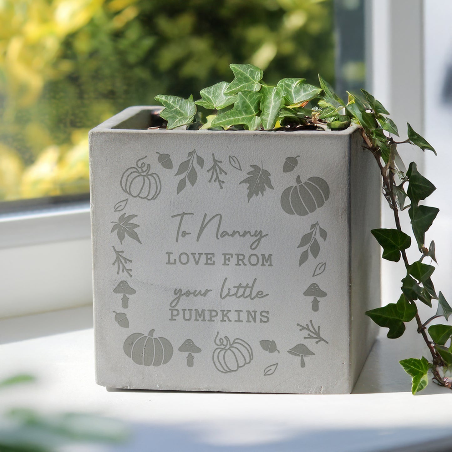 Personalised Pumpkin Concrete Plant Pot – Autumn Indoor Planter Seasonal Gift - image 3