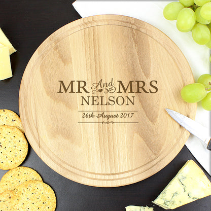 Personalised Mr & Mrs Round Chopping Board from Heartfelt Gifts