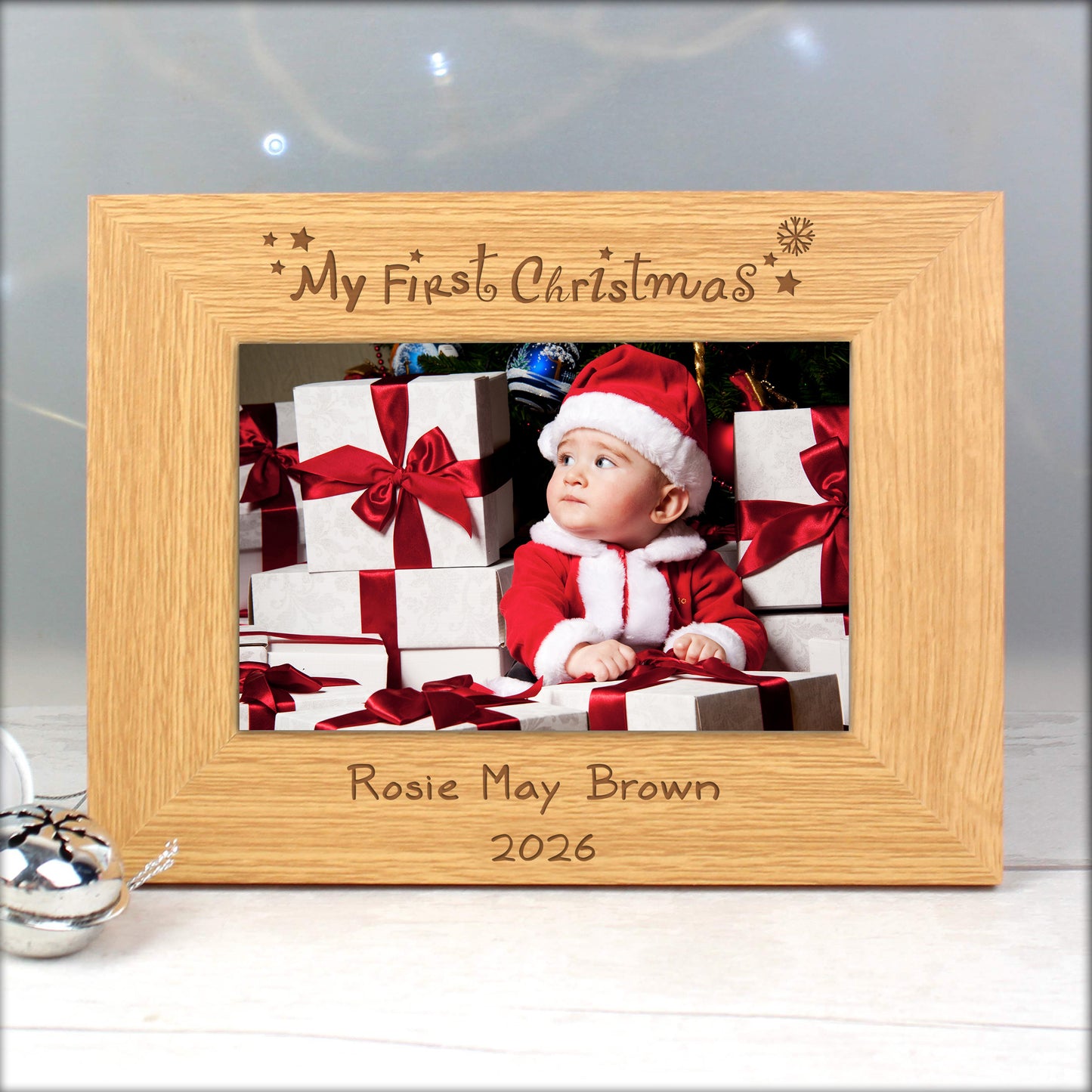 Personalised Oak Finish 6x4 My First Christmas Photo Frame from Heartfelt Gifts