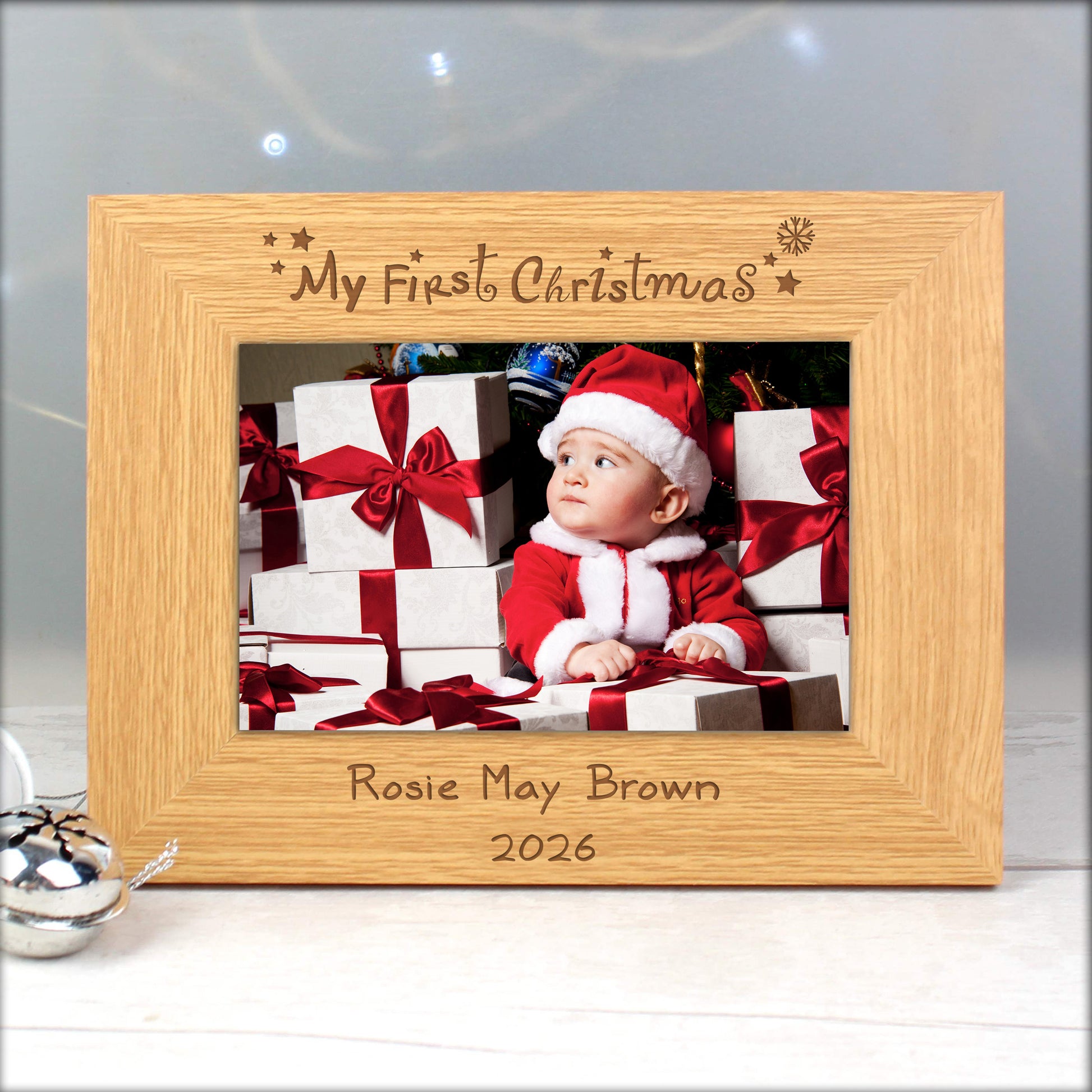 Personalised Oak Finish 6x4 My First Christmas Photo Frame from Heartfelt Gifts