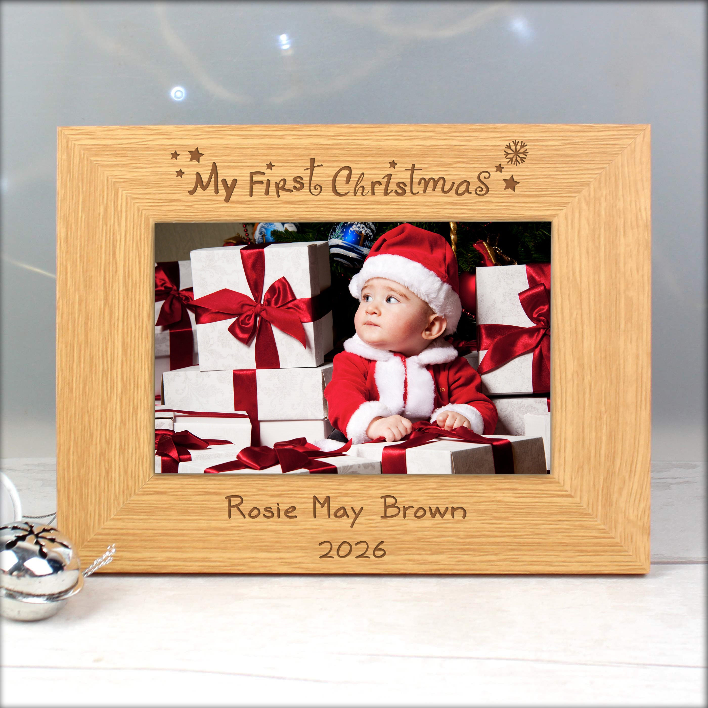 Personalised Oak Finish 6x4 My First Christmas Photo Frame from Heartfelt Gifts