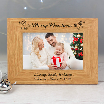 Personalised Oak Finish 6x4 Snowflake Photo Frame from Heartfelt Gifts