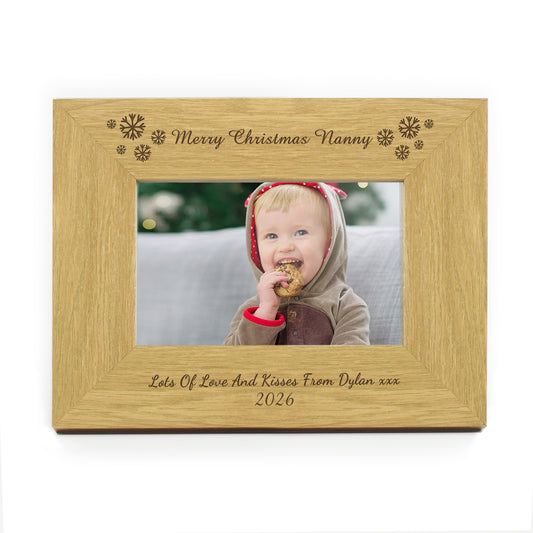 Personalised Oak Finish 6x4 Snowflake Photo Frame - image 2