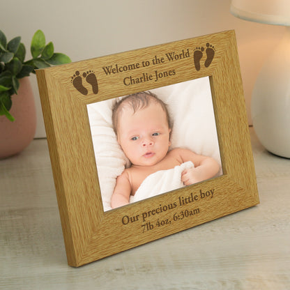 Personalised Oak Finish 6x4 Landscape Baby Footprints Photo Frame - image 3