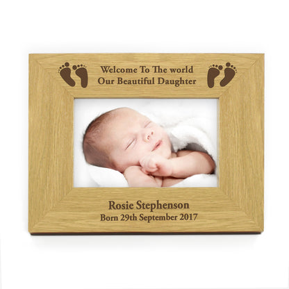 Personalised Oak Finish 6x4 Landscape Baby Footprints Photo Frame - image 4