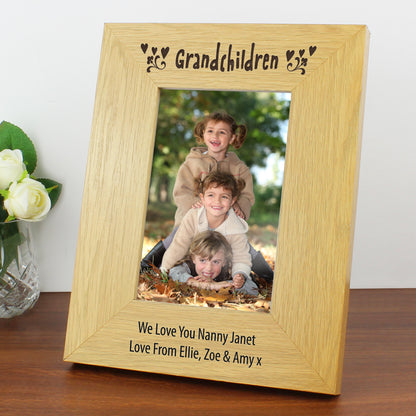 Personalised Oak Finish 6x4 Grandchildren Photo Frame from Heartfelt Gifts