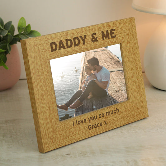 Personalised Oak Finish 6x4 Daddy & Me Photo Frame from Heartfelt Gifts