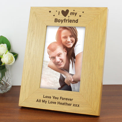 Personalised Oak Finish 6x4 I Heart My Photo Frame - image 12