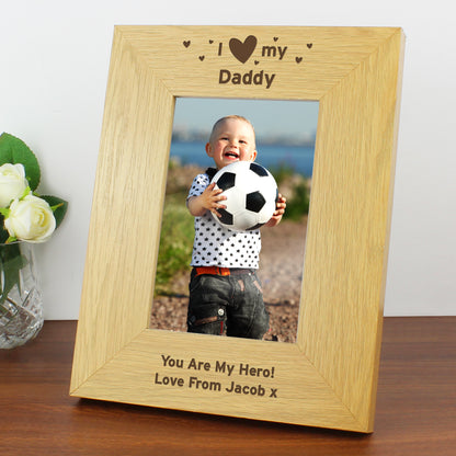 Personalised Oak Finish 6x4 I Heart My Photo Frame - image 3