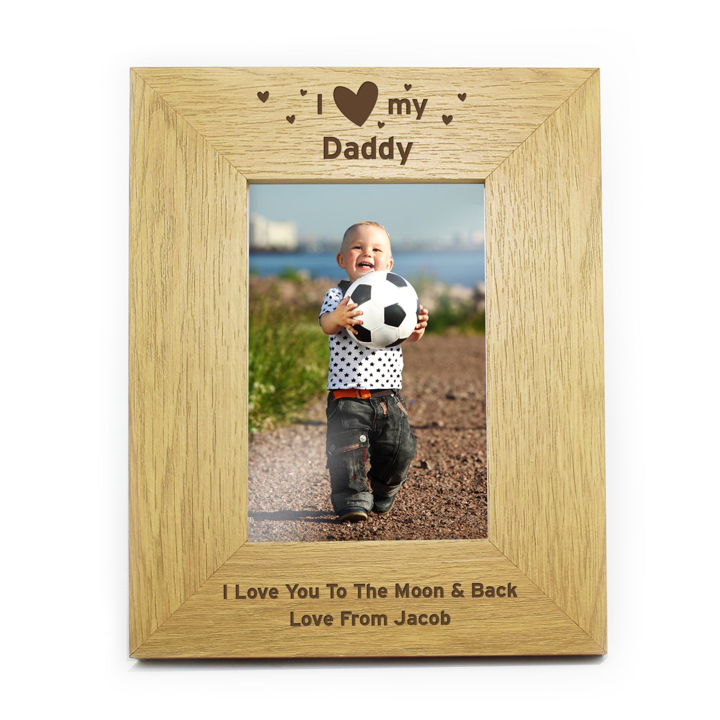 Personalised Oak Finish 6x4 I Heart My Photo Frame - image 4