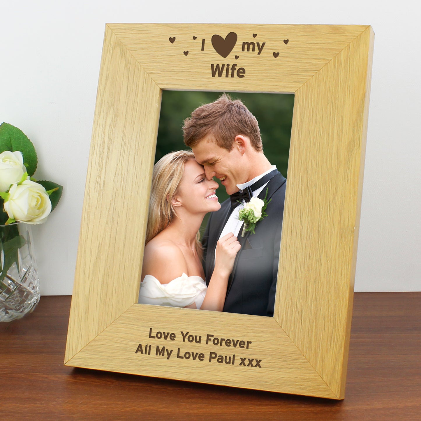 Personalised Oak Finish 6x4 I Heart My Photo Frame - image 10