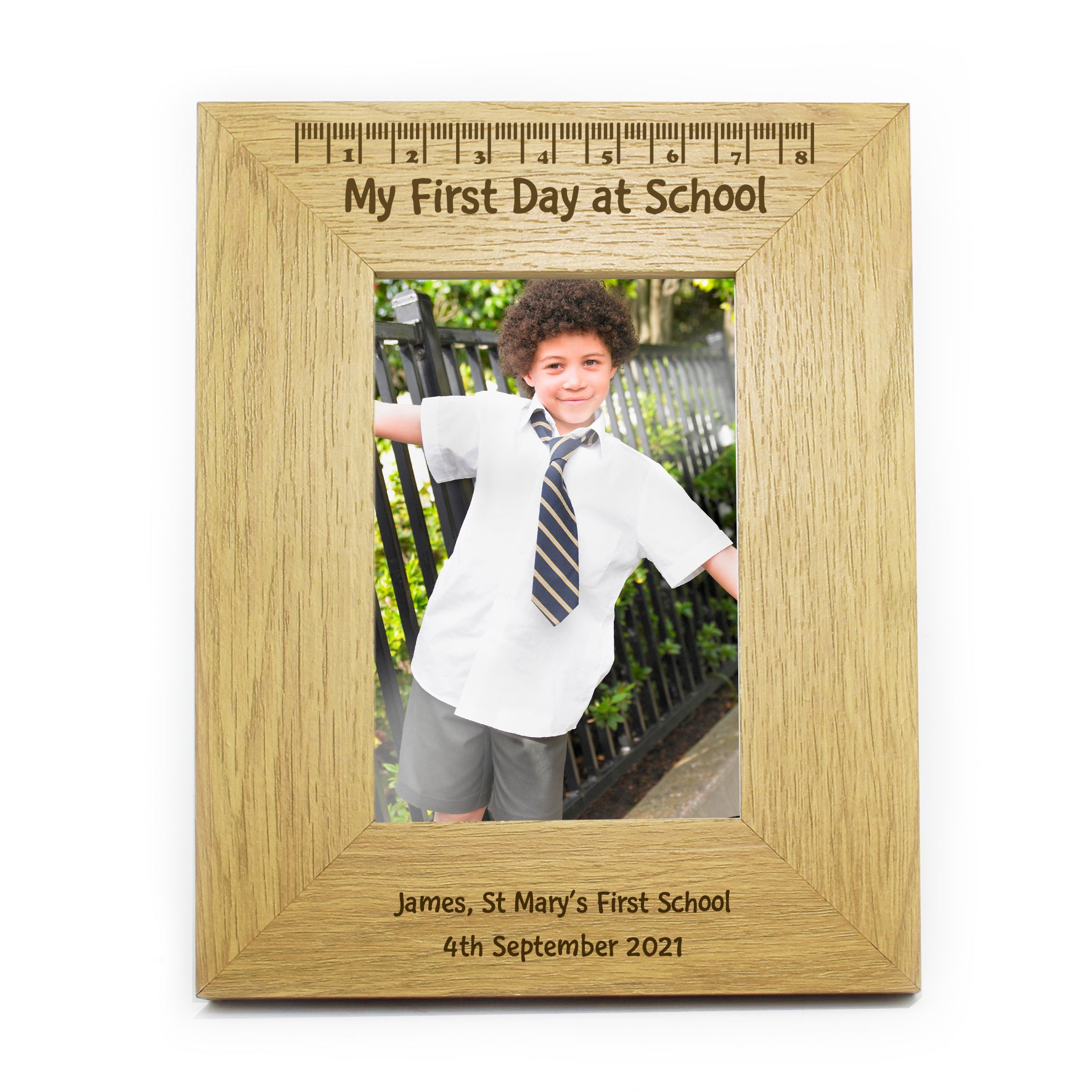 Personalised Oak Finish 6x4 My First Day At School Photo Frame - image 2