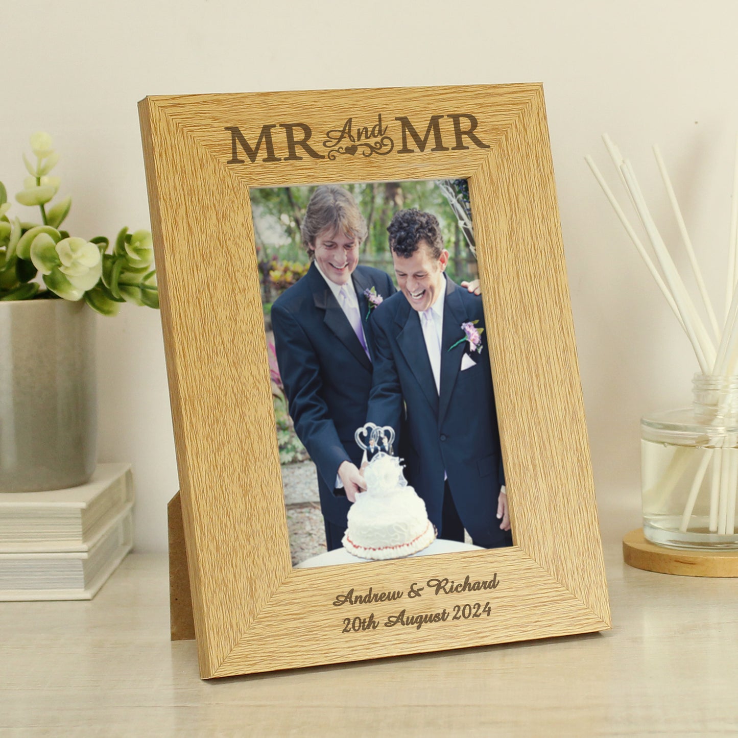 Personalised Oak Finish 6x4 Mr & Mr Photo Frame from Heartfelt Gifts