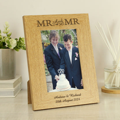 Personalised Oak Finish 6x4 Mr & Mr Photo Frame from Heartfelt Gifts