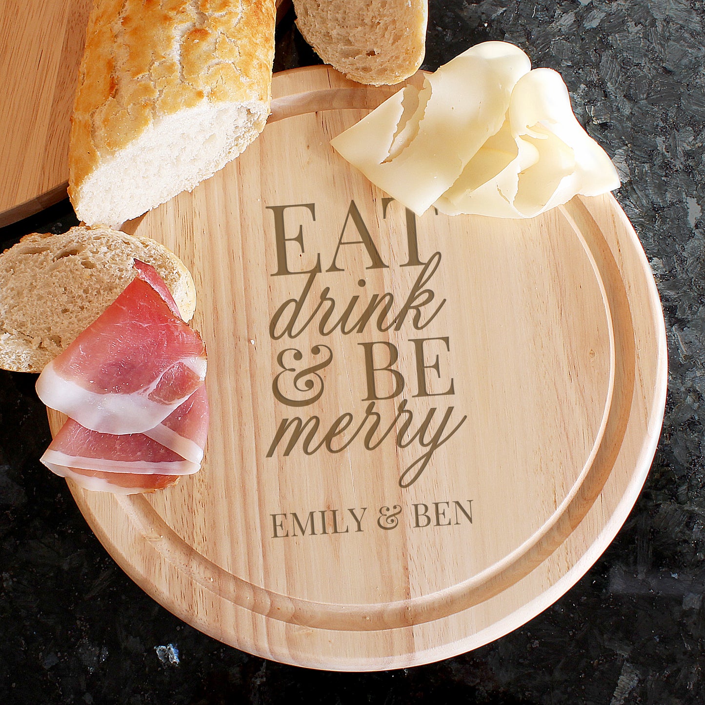Personalised Eat Drink & Be Merry Rectangular Chopping Board from Heartfelt Gifts