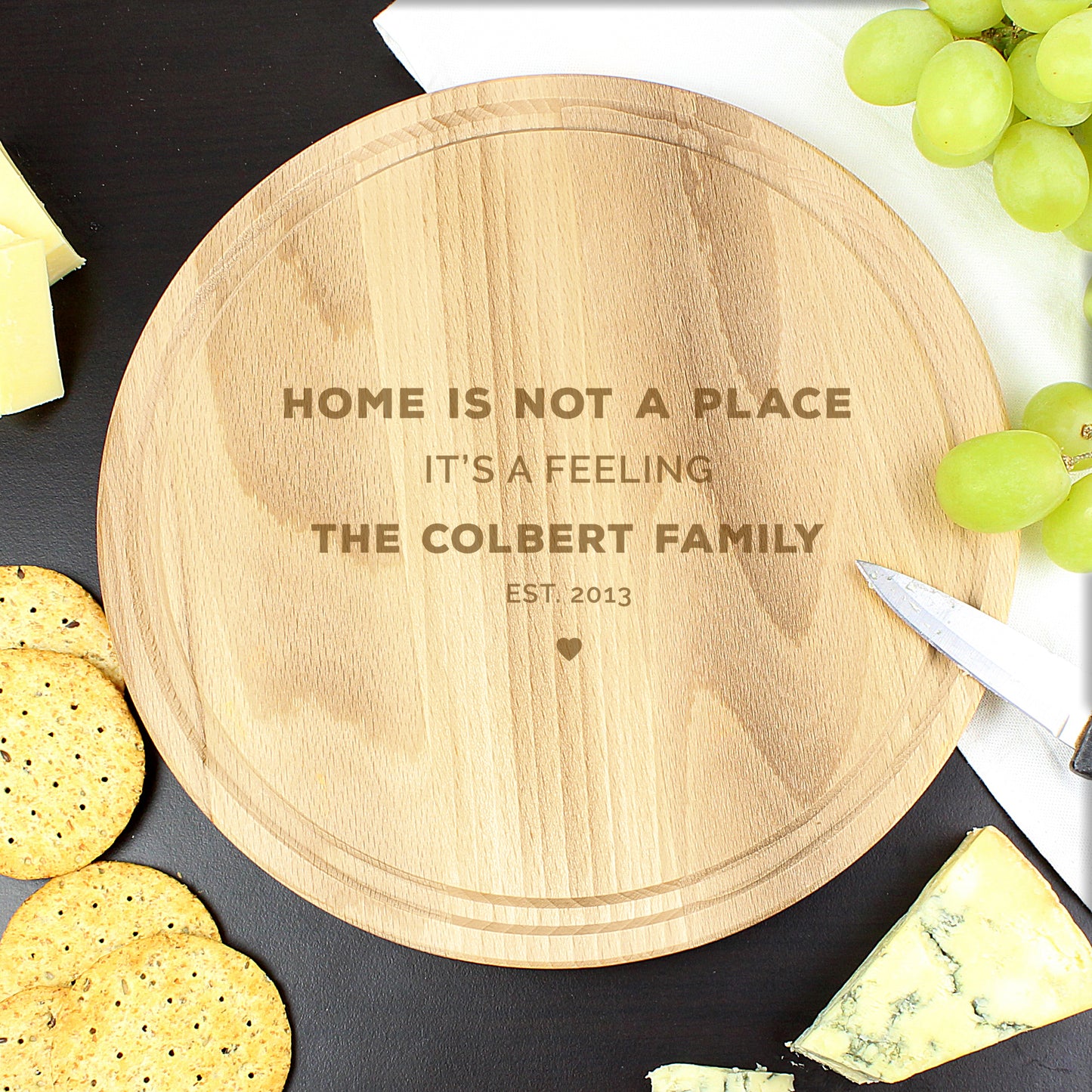 Personalised Heart Motif Round Chopping Board from Heartfelt Gifts