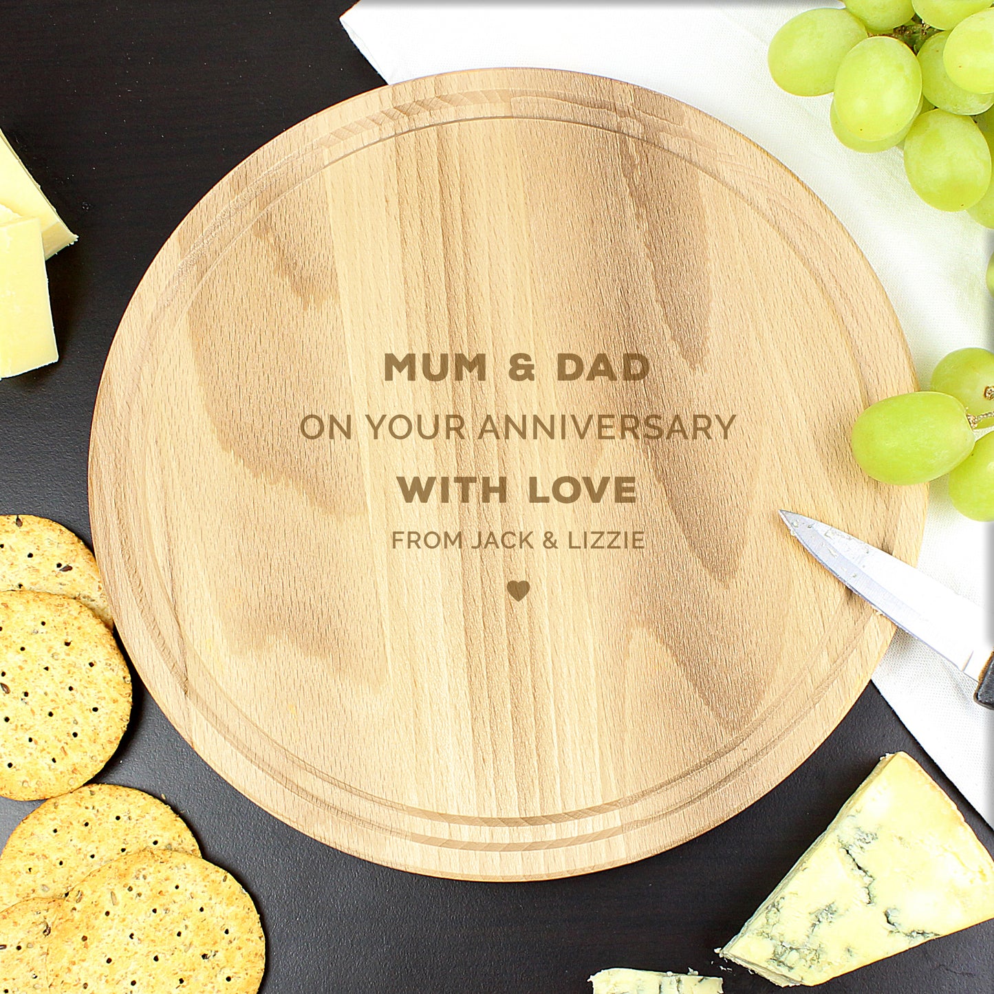 Personalised Heart Motif Round Chopping Board - image 3