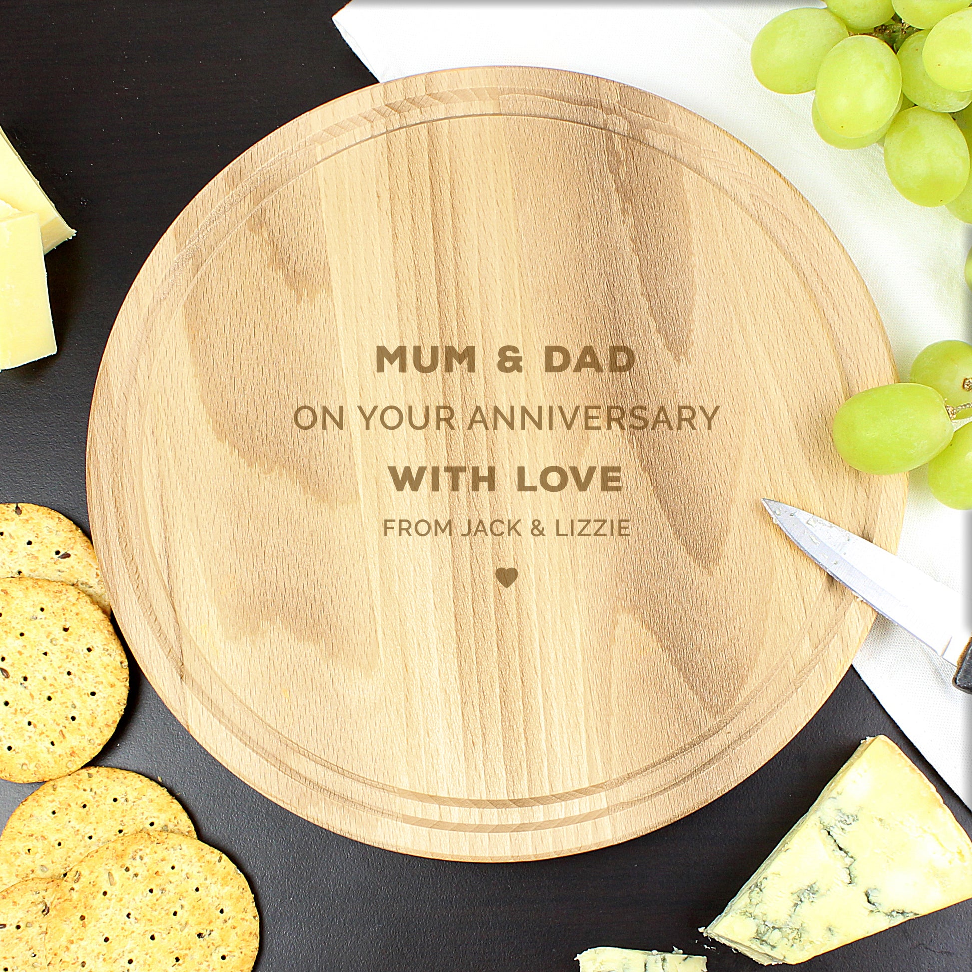 Personalised Heart Motif Round Chopping Board - image 3
