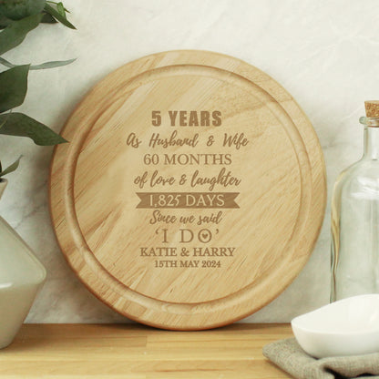 Personalised 5th Anniversary Heart Chopping Board from Heartfelt Gifts
