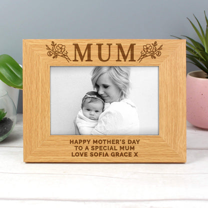 Personalised Floral Mum 6x4 Oak Finish Photo Frame from Heartfelt Gifts