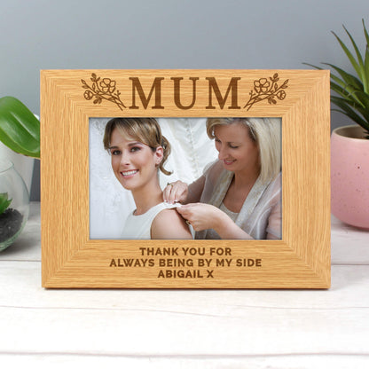 Personalised Floral Mum 6x4 Oak Finish Photo Frame - image 3