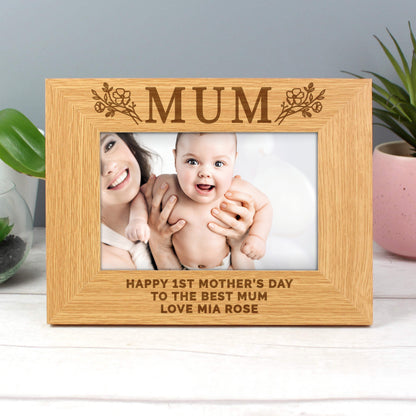 Personalised Floral Mum 6x4 Oak Finish Photo Frame - image 6