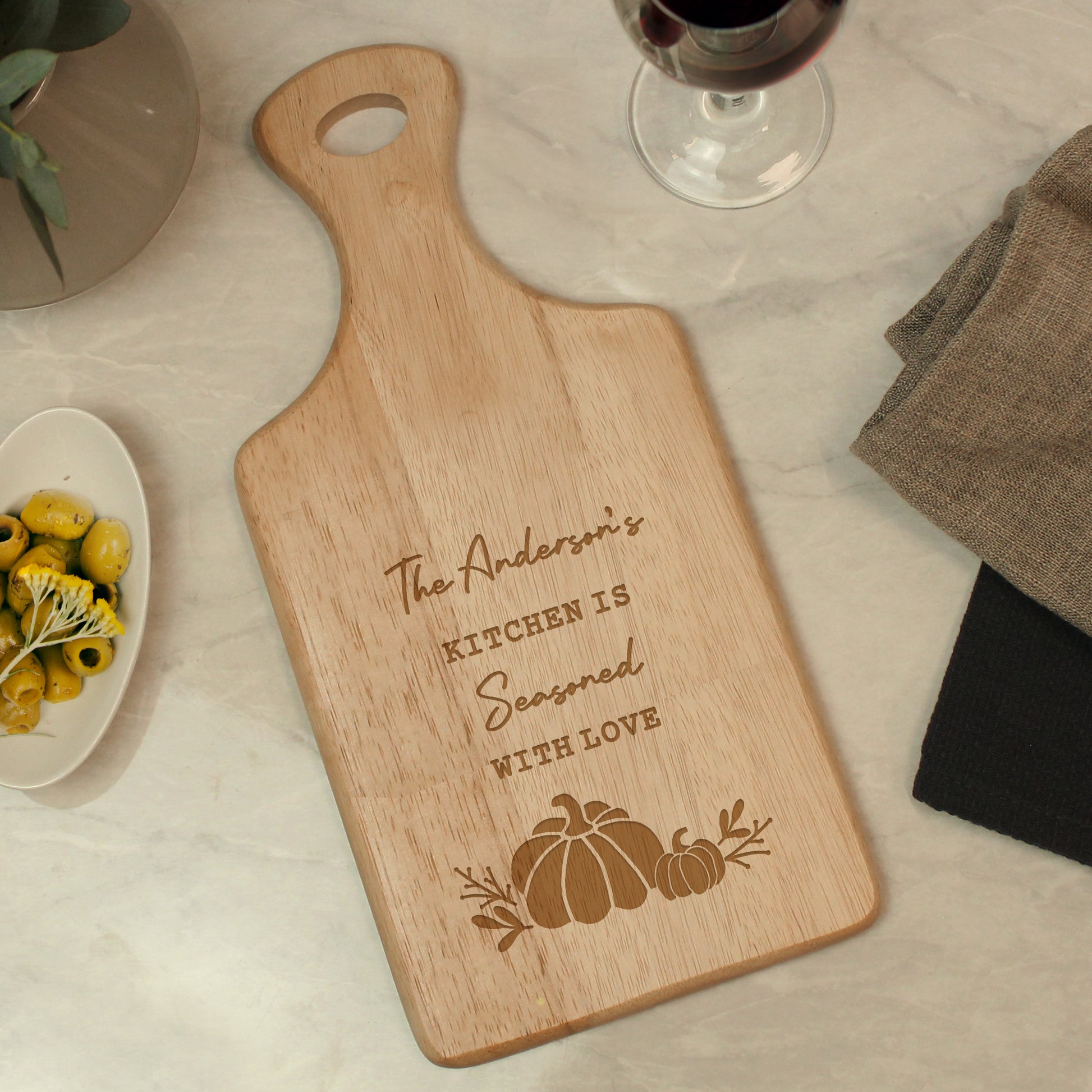 Personalised Pumpkin Paddle Wooden Chopping Board – Autumn Kitchen Seasonal Gift