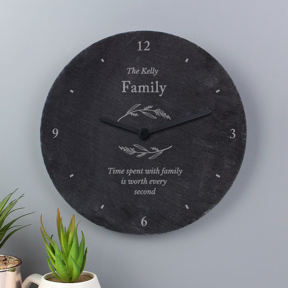 Personalised Free Text Botanical Slate Clock - image 2