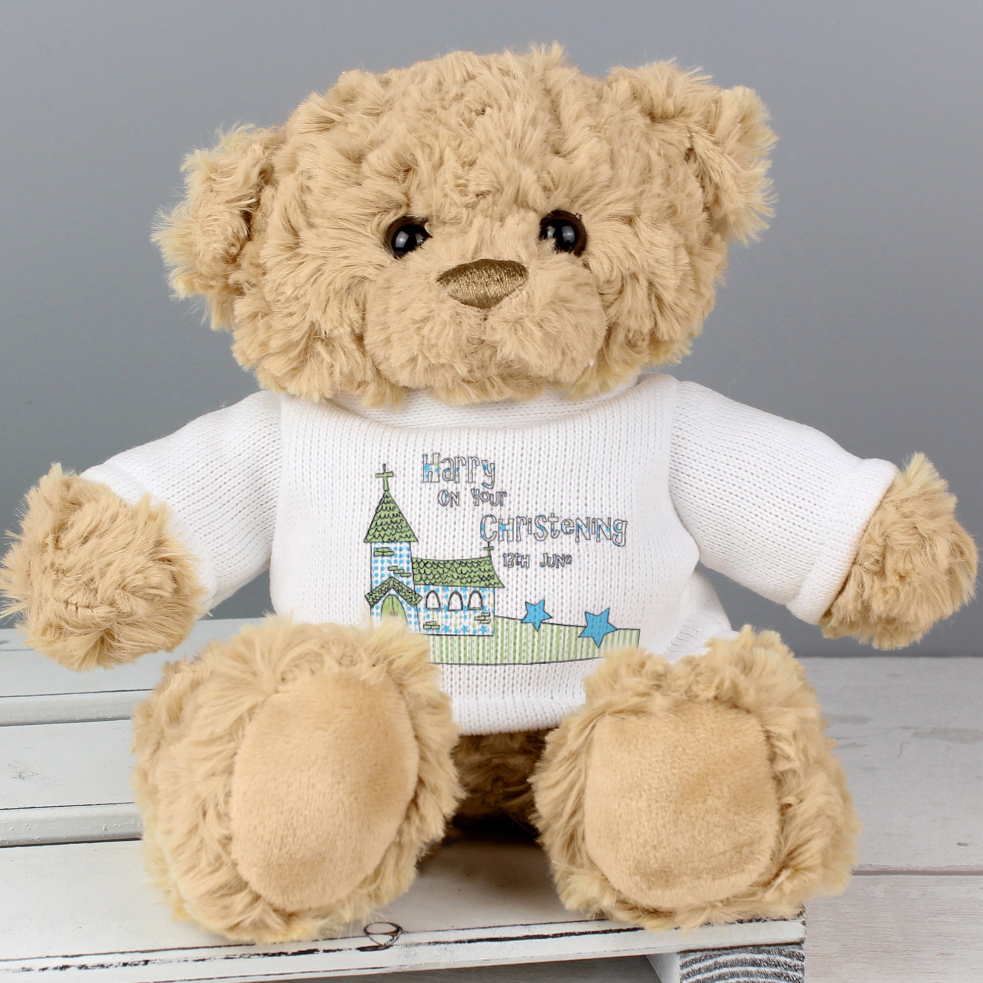 Personalised Blue Church Message Teddy Bear from Heartfelt Gifts