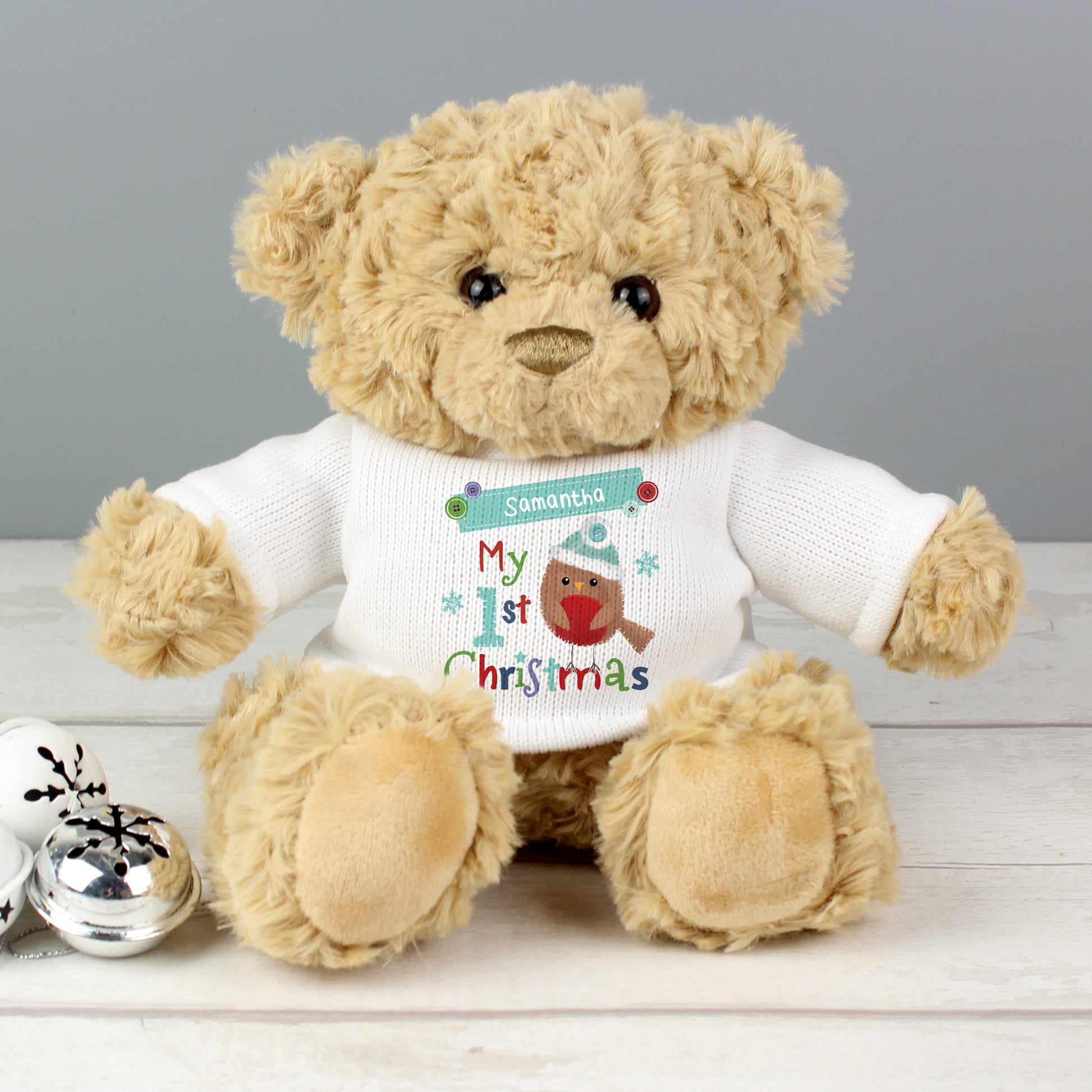 Personalised Felt Stitch Robin My 1st Christmas Teddy Bear - image 3