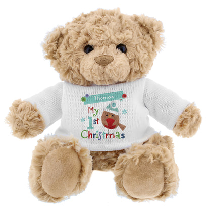 Personalised Felt Stitch Robin My 1st Christmas Teddy Bear - image 4