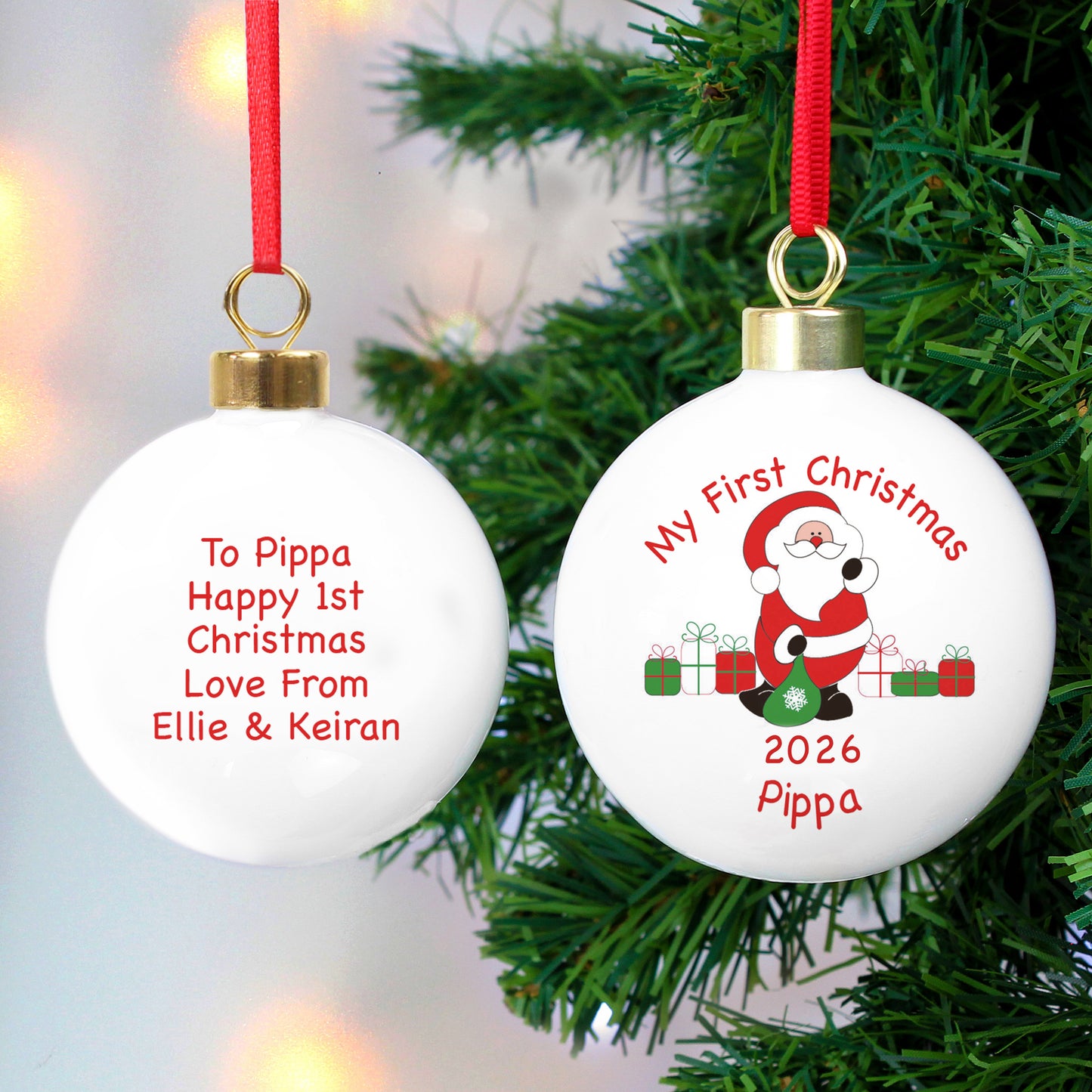 Personalised Santa with Presents Bauble from Heartfelt Gifts