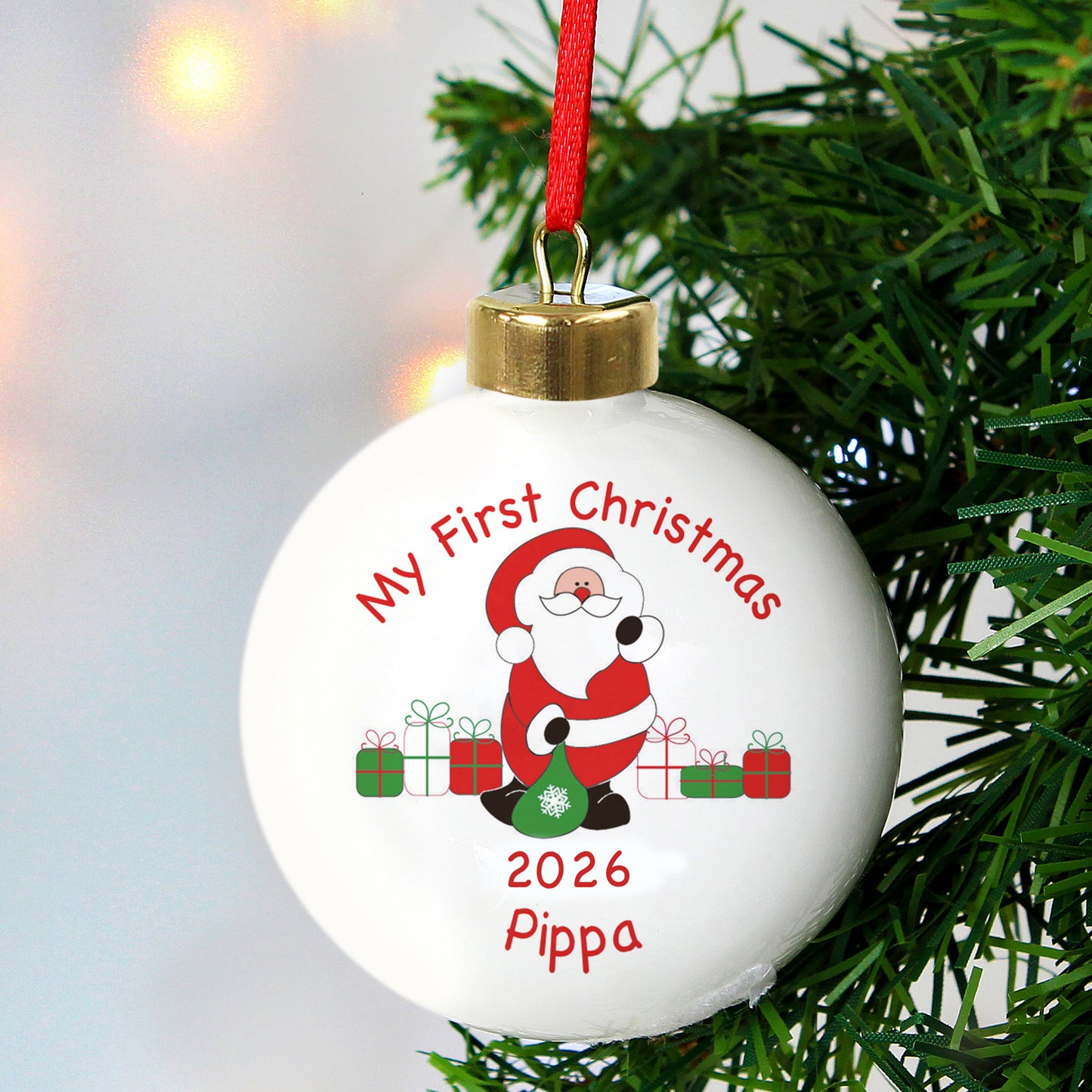 Personalised Santa with Presents Bauble - image 2